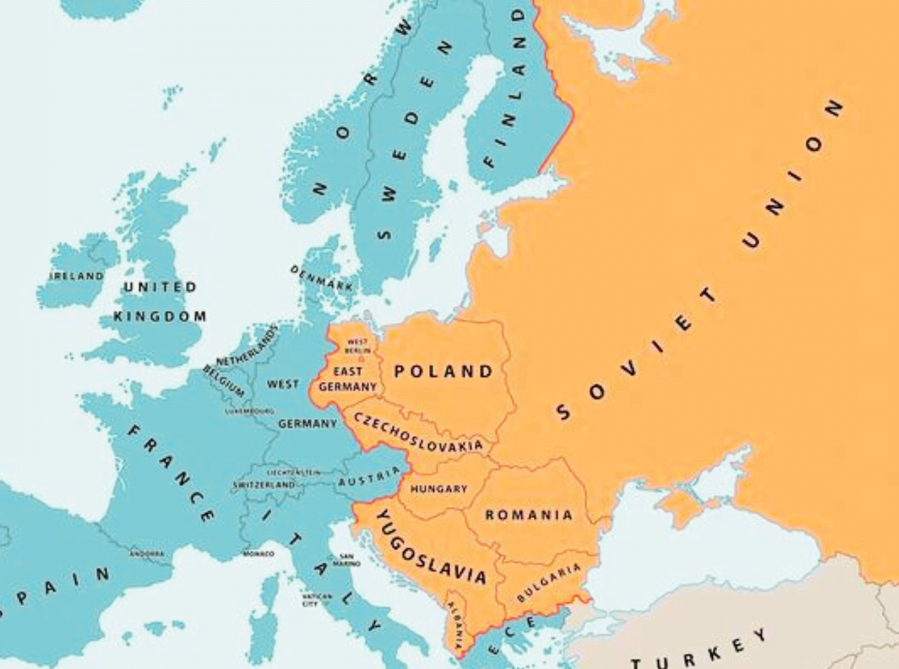 Map of the Cold War in Europe