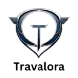 Travalora logo featuring stylized text with a modern, travel-themed design.